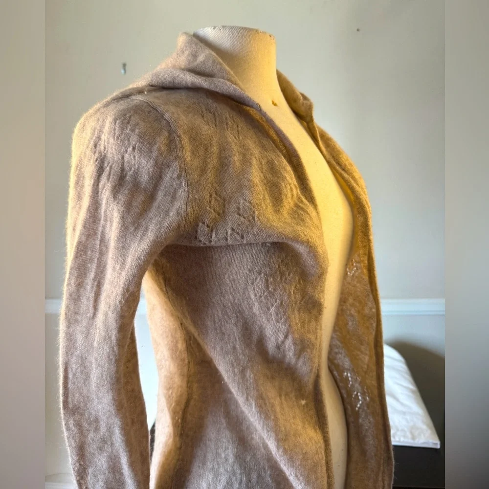 Max Studio Cashmere Hoodie non closure Cardigan, Beige, S
